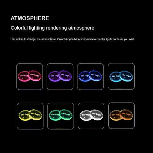 7 Colors Car LED Luminous Water Cup Pad Auto Cup Bottle Holder Coaster Anti-Slip Pad Mats Interior Atmosphere Light Decor
