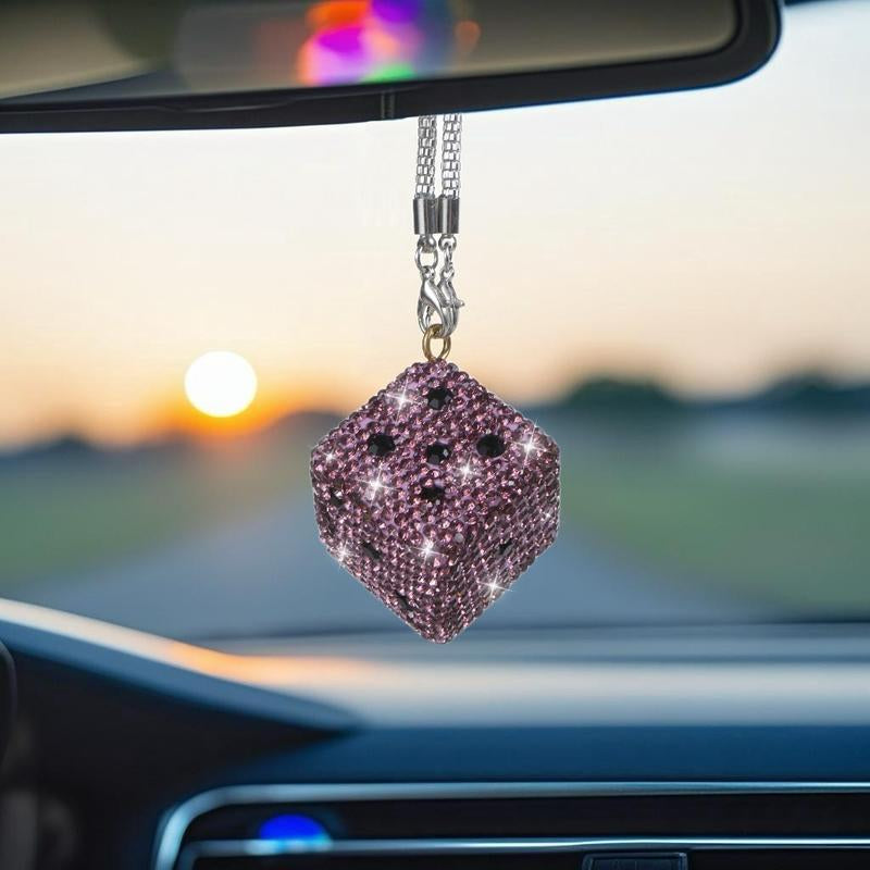 Bling Rhinestone Dice Shape Car Hanging Ornament - Full Crystal Multi-Faceted Sparkle Shine Rearview Mirror Pendant, Car Accessories with Detachable Chain, Sohochic Vehicle Interior Decor Charm, Bag Charm