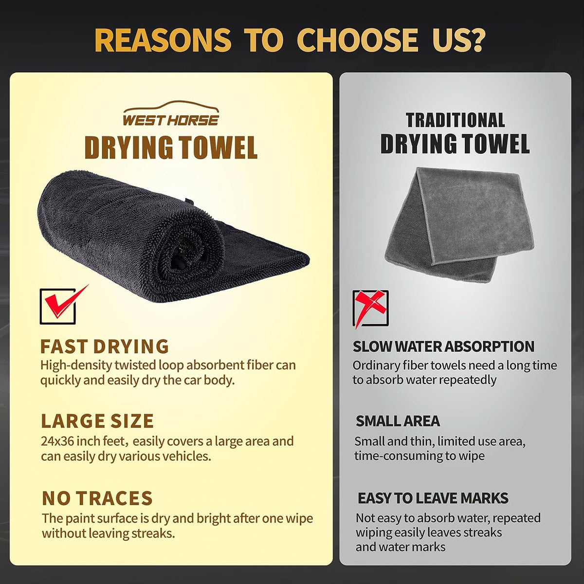 2-Pack Microfiber Car Drying Towel – Extra Large 24” X 36”, Streak-Free, Scratch-Free, and Ultra-Absorbent for Effortless Car Detailing