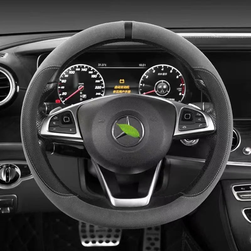 Suede Cover for All Seasons Auto Steering Wheel Cover Ultra-Thin Non-Slip D-Shaped round Breathable Car Steering Wheel Protector