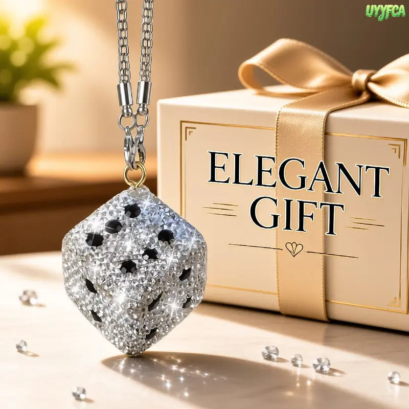 Bling Rhinestone Dice Shape Car Hanging Ornament - Full Crystal Multi-Faceted Sparkle Shine Rearview Mirror Pendant, Car Accessories with Detachable Chain, Sohochic Vehicle Interior Decor Charm, Bag Charm