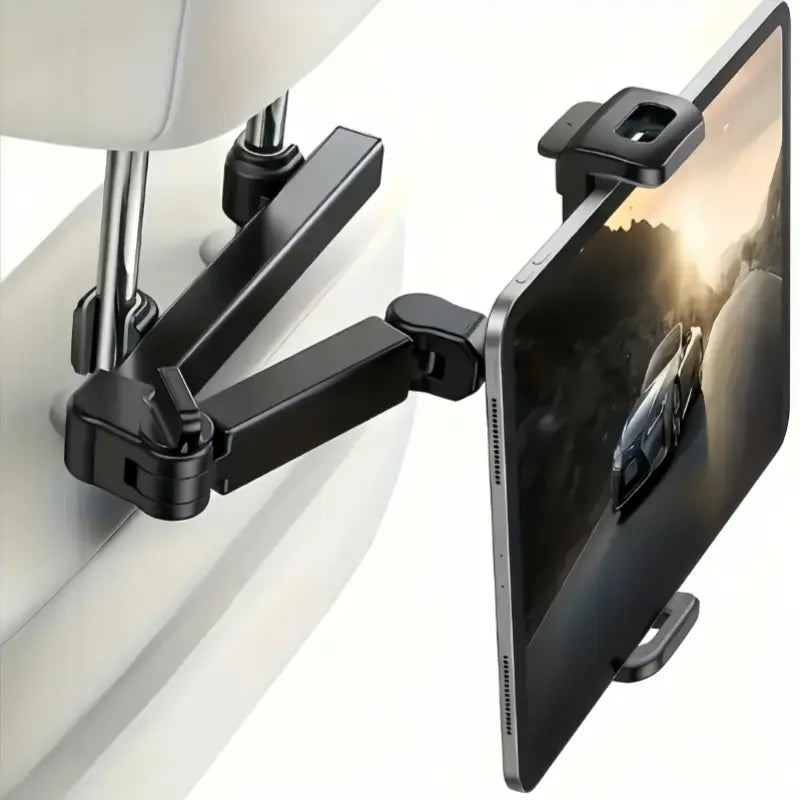 360-Degree Rotatable Car Rear Headrest Tablet Holder - 360° Angle Dial, Telescopic Stable Seat Mount, Fits 5-13" Devices, Back Seat Ipad Stand Mounts & Holders, Black Automotive Interior Accessory