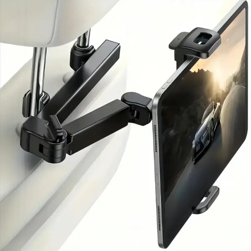 360-Degree Rotatable Car Rear Headrest Tablet Holder - 360° Angle Dial, Telescopic Stable Seat Mount, Fits 5-13" Devices, Back Seat Ipad Stand Mounts & Holders, Black Automotive Interior Accessory
