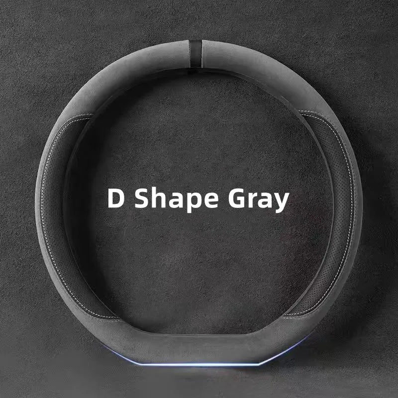Suede Cover for All Seasons Auto Steering Wheel Cover Ultra-Thin Non-Slip D-Shaped round Breathable Car Steering Wheel Protector