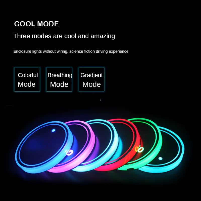 7 Colors Car LED Luminous Water Cup Pad Auto Cup Bottle Holder Coaster Anti-Slip Pad Mats Interior Atmosphere Light Decor