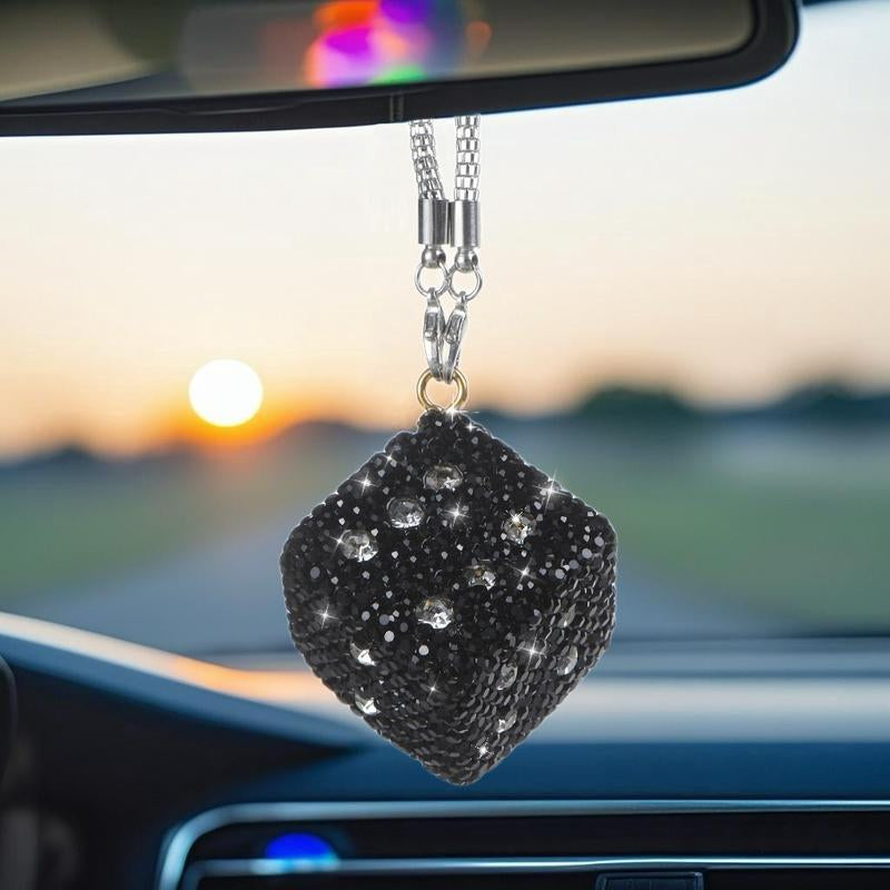 Bling Rhinestone Dice Shape Car Hanging Ornament - Full Crystal Multi-Faceted Sparkle Shine Rearview Mirror Pendant, Car Accessories with Detachable Chain, Sohochic Vehicle Interior Decor Charm, Bag Charm
