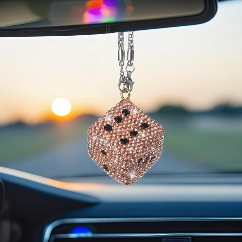 Bling Rhinestone Dice Shape Car Hanging Ornament - Full Crystal Multi-Faceted Sparkle Shine Rearview Mirror Pendant, Car Accessories with Detachable Chain, Sohochic Vehicle Interior Decor Charm, Bag Charm