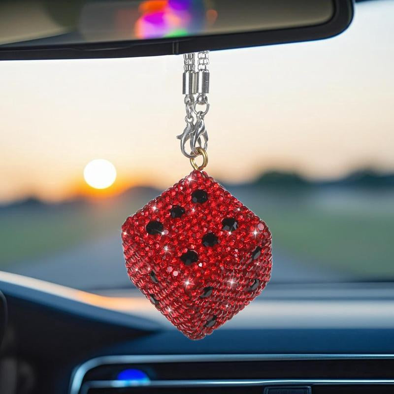 Bling Rhinestone Dice Shape Car Hanging Ornament - Full Crystal Multi-Faceted Sparkle Shine Rearview Mirror Pendant, Car Accessories with Detachable Chain, Sohochic Vehicle Interior Decor Charm, Bag Charm