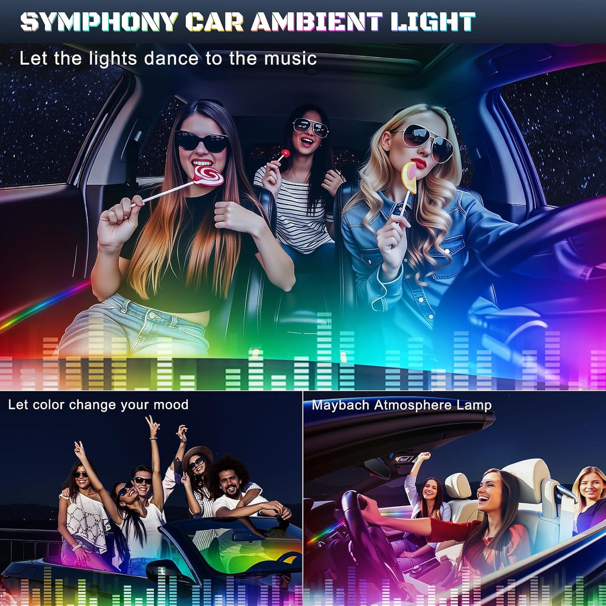 Acrylic Interior Car LED Strip Light with Usb/Type C/4-Port Cigarette Lighter, Dreamcolor 6 in 1 with 175 Inches 650 Leds Ambient Lighting Kits, Sound Active Function Neon Led Strips for Car