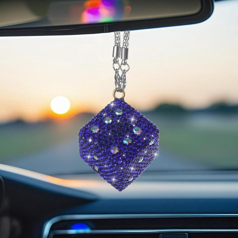 Bling Rhinestone Dice Shape Car Hanging Ornament - Full Crystal Multi-Faceted Sparkle Shine Rearview Mirror Pendant, Car Accessories with Detachable Chain, Sohochic Vehicle Interior Decor Charm, Bag Charm