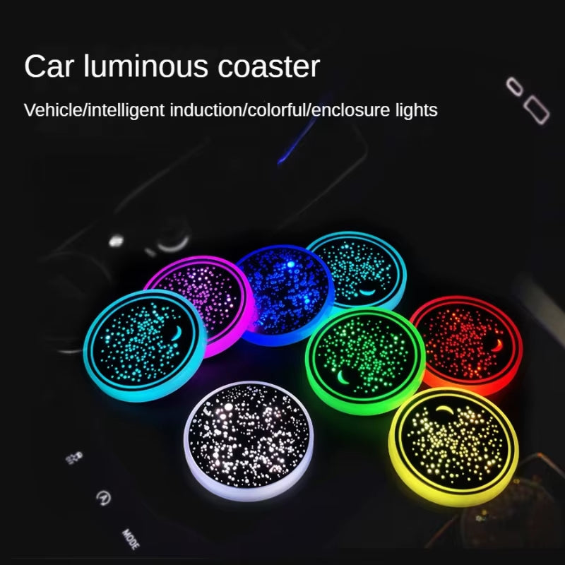 7 Colors Car LED Luminous Water Cup Pad Auto Cup Bottle Holder Coaster Anti-Slip Pad Mats Interior Atmosphere Light Decor