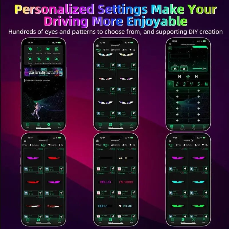 2 PCS LED Eyes for Car Windshield 19.37'' X 4.33'', Programmable Animated Devil Eyes Light for Windshield, APP Control Customizable LED Matrix Display for Cars, Suvs