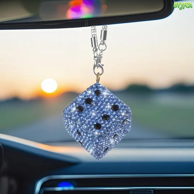 Bling Rhinestone Dice Shape Car Hanging Ornament - Full Crystal Multi-Faceted Sparkle Shine Rearview Mirror Pendant, Car Accessories with Detachable Chain, Sohochic Vehicle Interior Decor Charm, Bag Charm