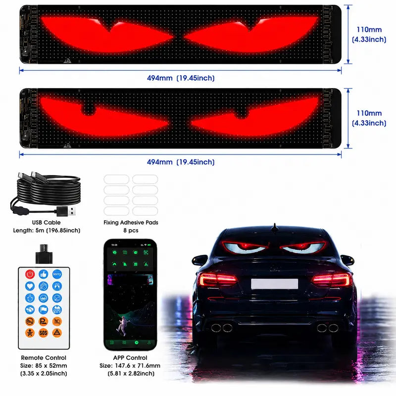 2 PCS LED Eyes for Car Windshield 19.37'' X 4.33'', Programmable Animated Devil Eyes Light for Windshield, APP Control Customizable LED Matrix Display for Cars, Suvs