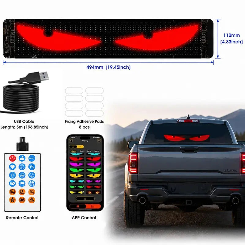 2 PCS LED Eyes for Car Windshield 19.37'' X 4.33'', Programmable Animated Devil Eyes Light for Windshield, APP Control Customizable LED Matrix Display for Cars, Suvs