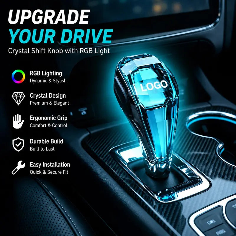 LED Crystal Gear Shift Knob, Touch Activated 7-Color RGB Light up Gear Shifter, USB Rechargeable Diamond-Cut Illuminated Shift Handle, Car Interior Upgrade Accessory Car Accessories Shifter Knobs Interchangeable Knob Gearshifter
