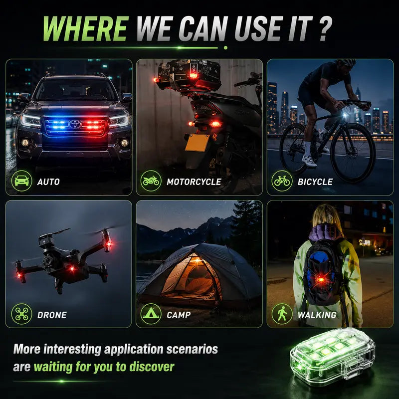 Wireless RGB LED Car Underglow Kit - Strobe Light Module, Remote Control, USB Rechargeable Carlights, Surface-Mount Automotive Accessory with Underglow LED Lights for Cars, Helmet & Drone Fit, Emergency Use