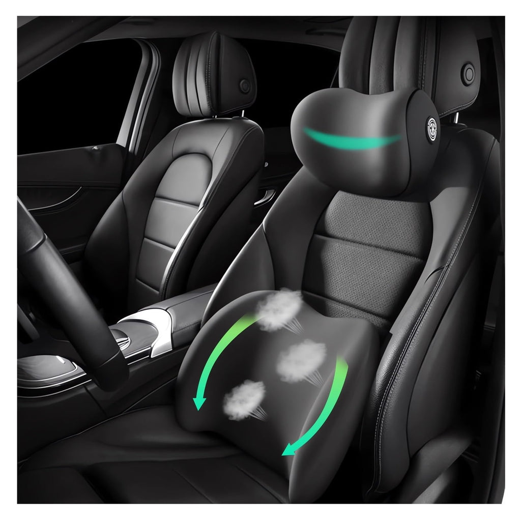 Car Neck Pillow & Lumbar Support Set — Driver Seat Headrest & Waist Cushion