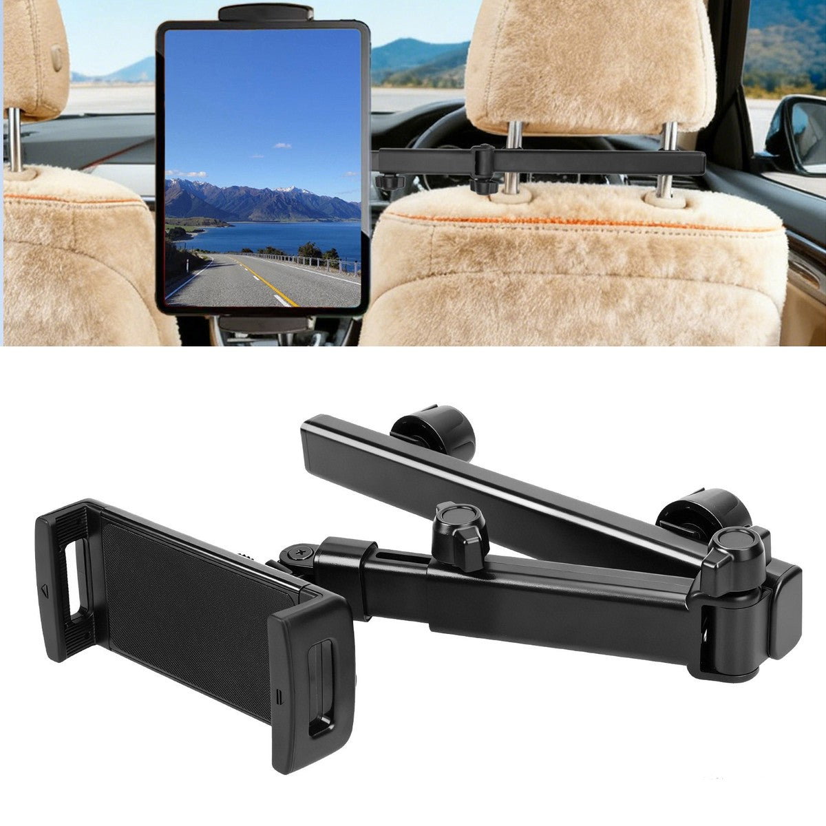 360° Rotatable Car Headrest Tablet Mount — Fits 5"-13" Devices, iPad & Tablet Stand