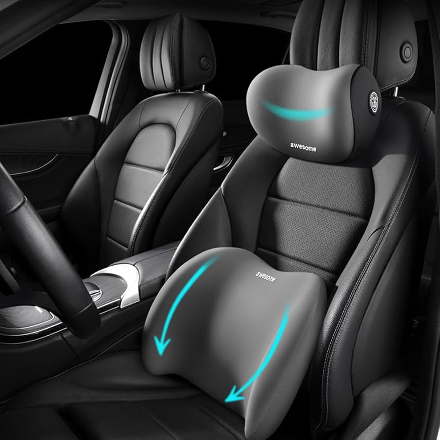 Car Neck Pillow & Lumbar Support Set — Driver Seat Headrest & Waist Cushion