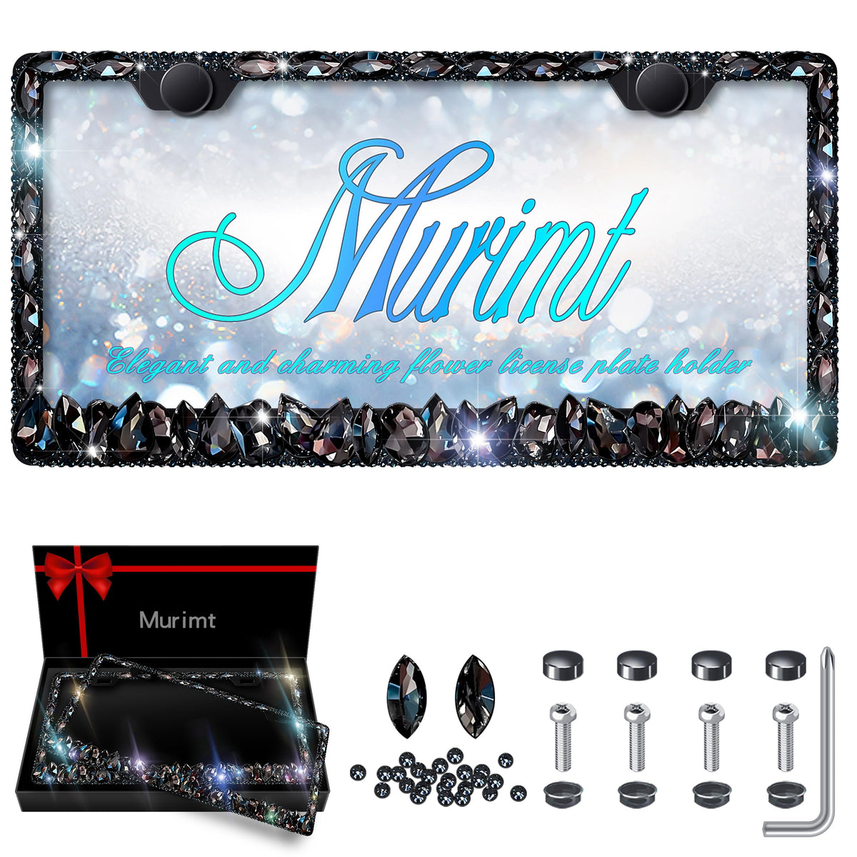 Rhinestone Crown License Plate Frames — 2-Pack, Metal Bling, Anti-Rattle, Universal